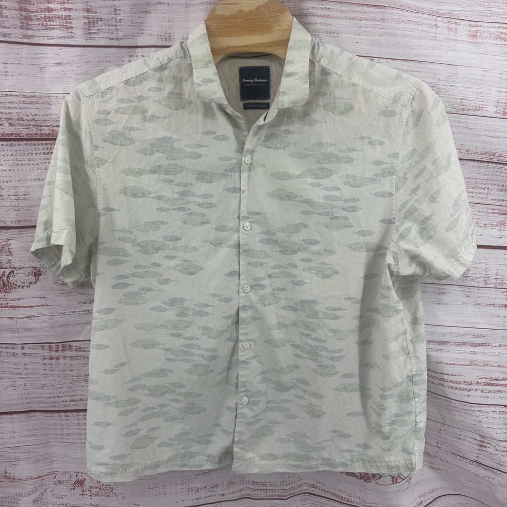Tommy Bahama Shirt Mens 2XL Limited Edition Silk Cotton Fish‎ Print  Modern Fit
